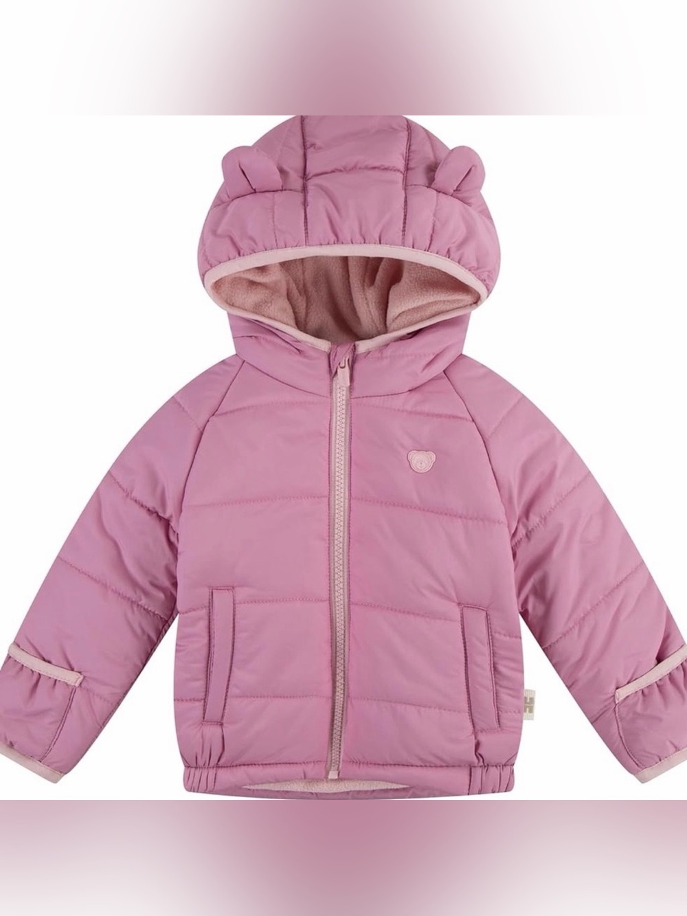 Huggies Toddler Girls Pink Fleece Lined Bear Ear Puffer Jacket 18M